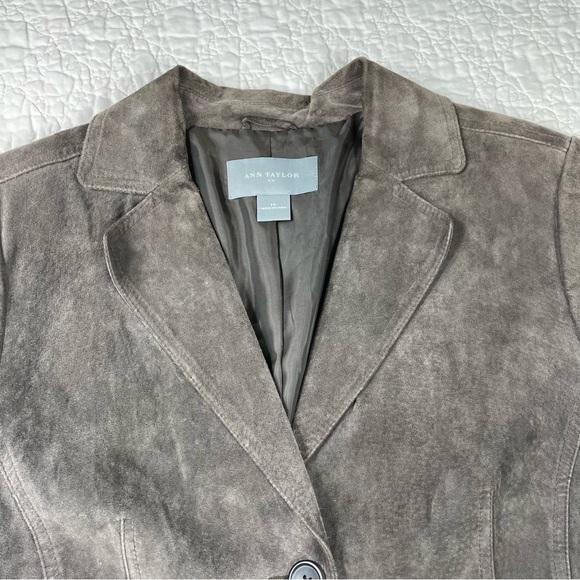 🔥Y2K Ann Taylor Brown Chocolate Suede Blazer 100% Leather Preppy Jacket Women 14 - Picture 4 of 16
